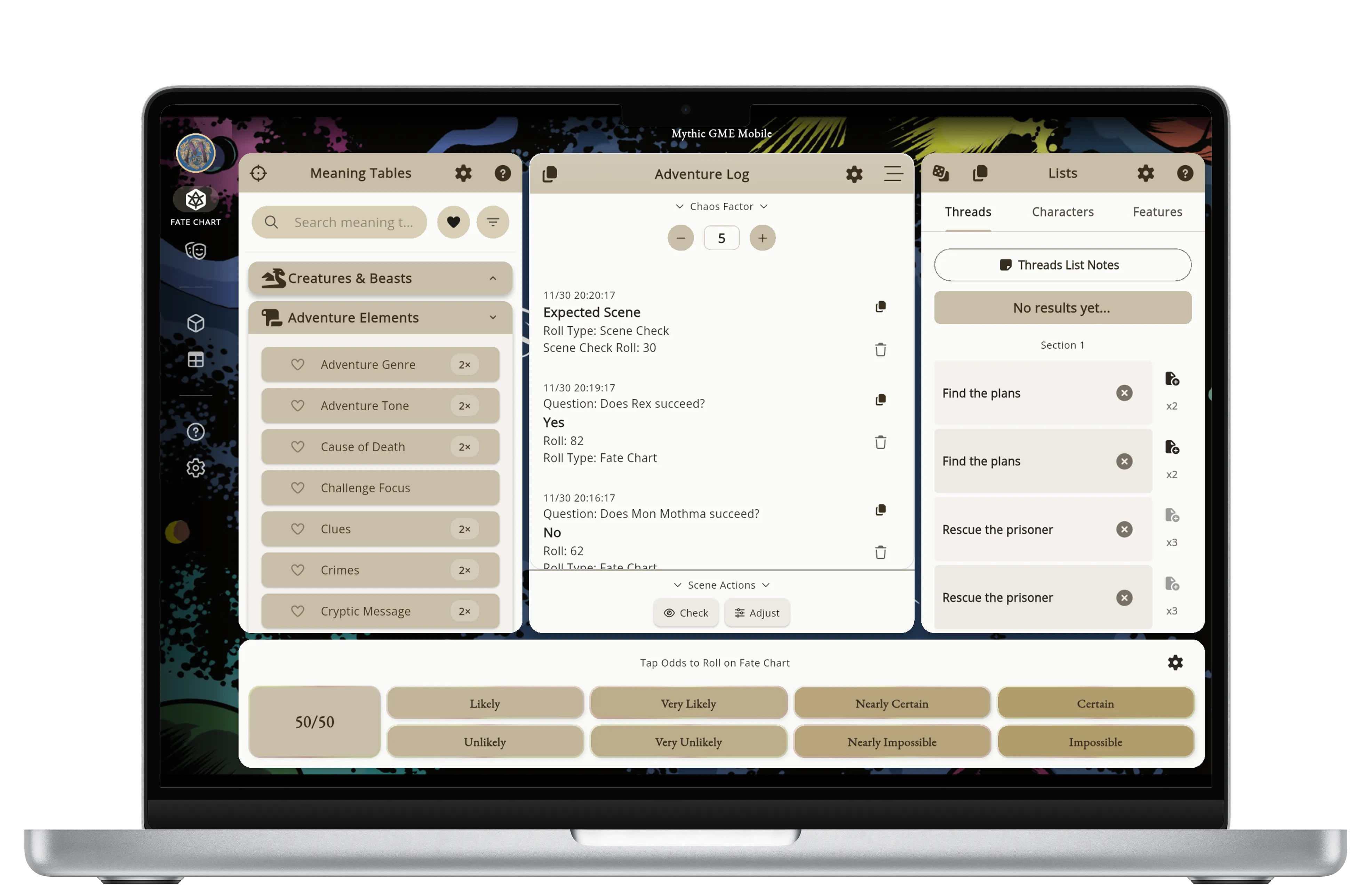 Screenshots do Mythic GME Desktop