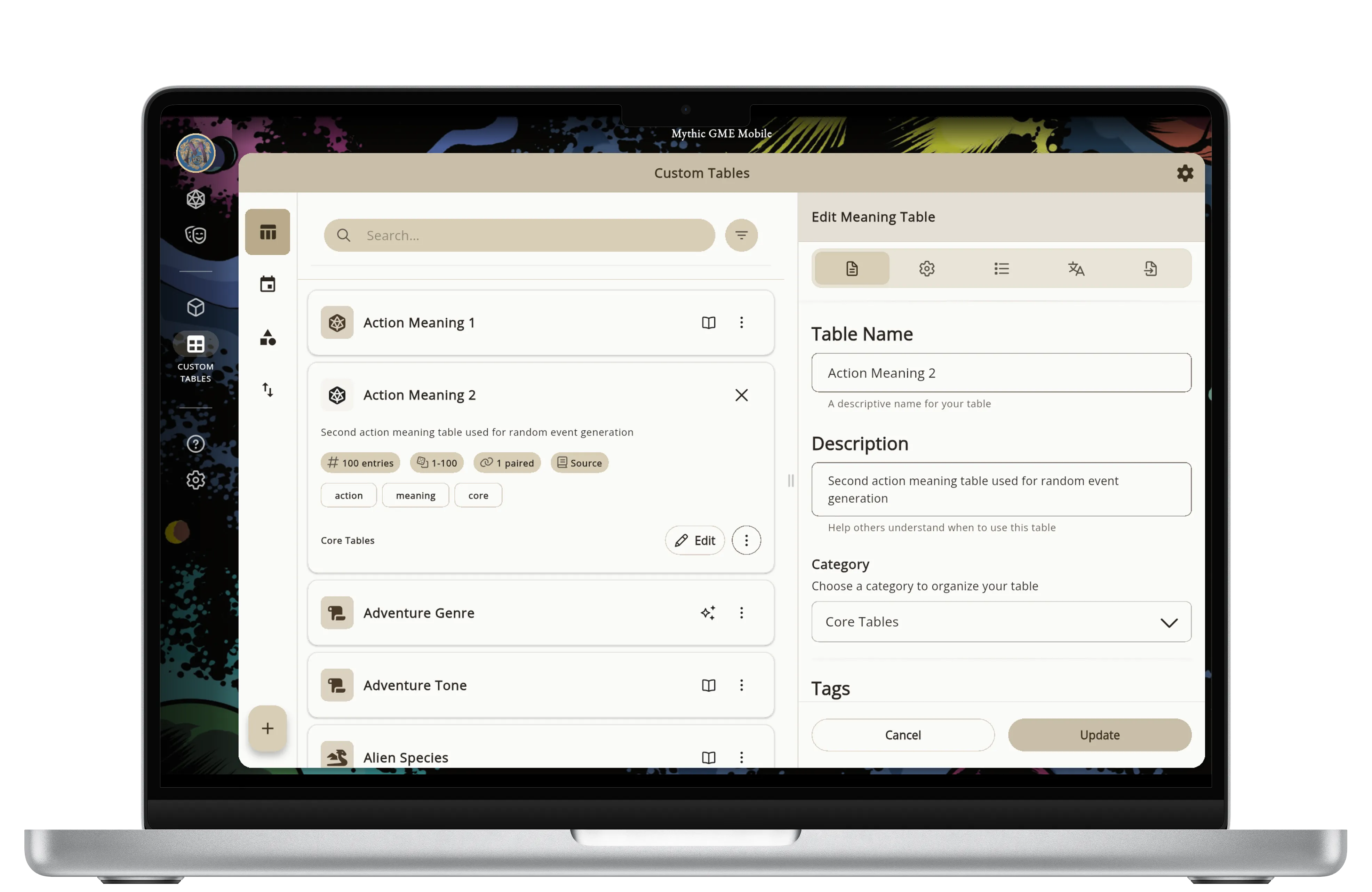 Screenshots do Mythic GME Desktop