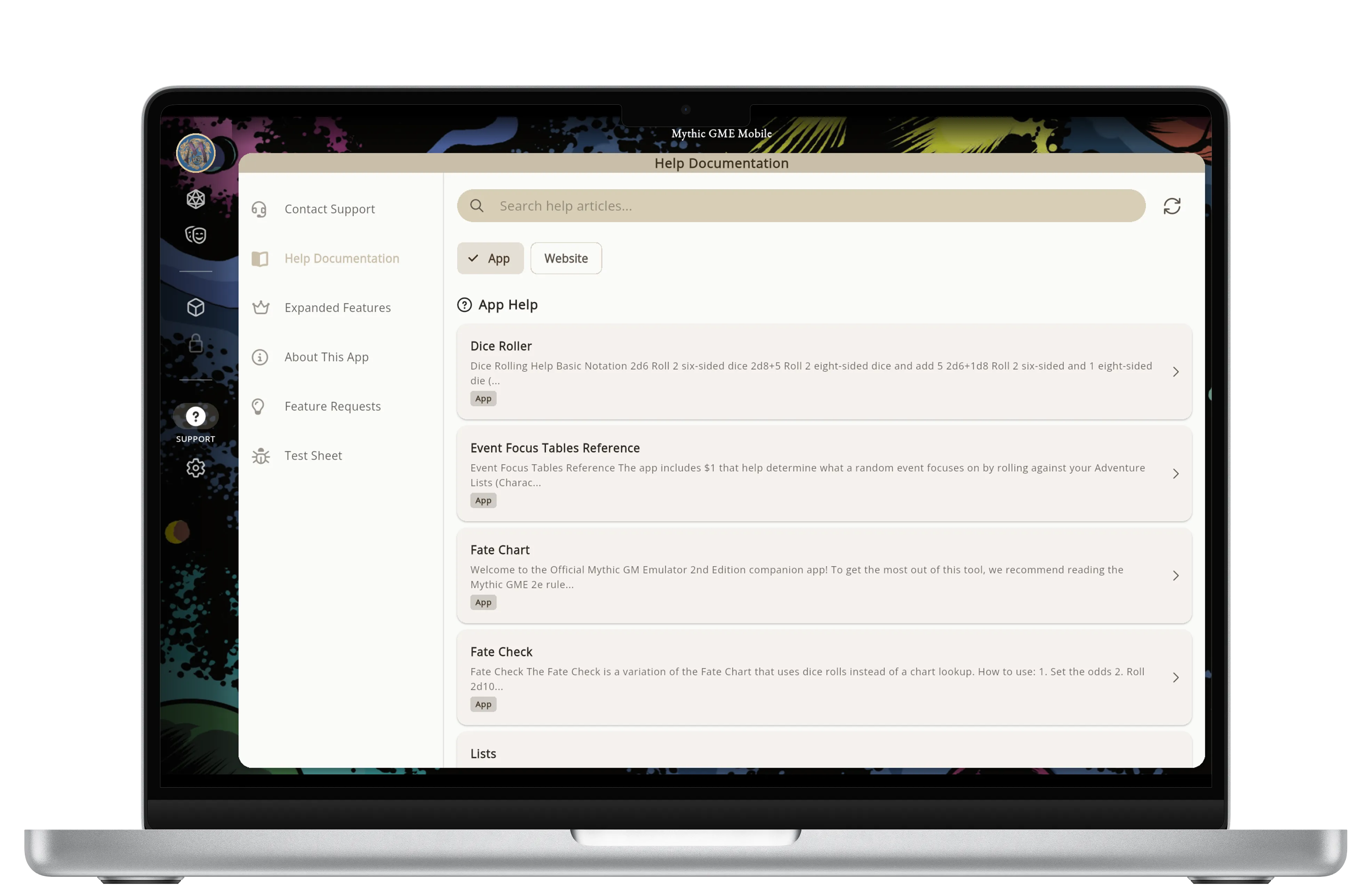 Screenshots do Mythic GME Desktop