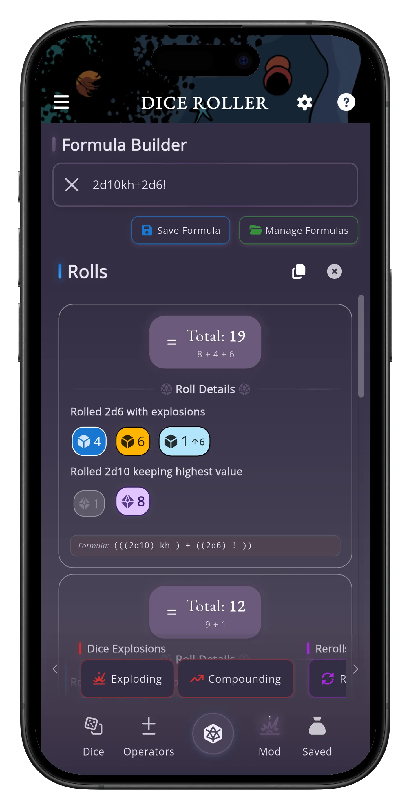 Dice Roller — Mythic GME app